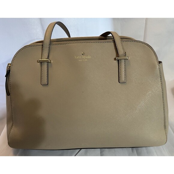 Kate Spade Large Double Zip Beige Cream Shoulder Bag Handbag Purse Read⬇️ - Picture 1 of 11